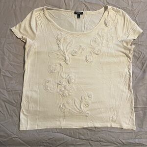 Talbots L super soft shirt with lace flower detail